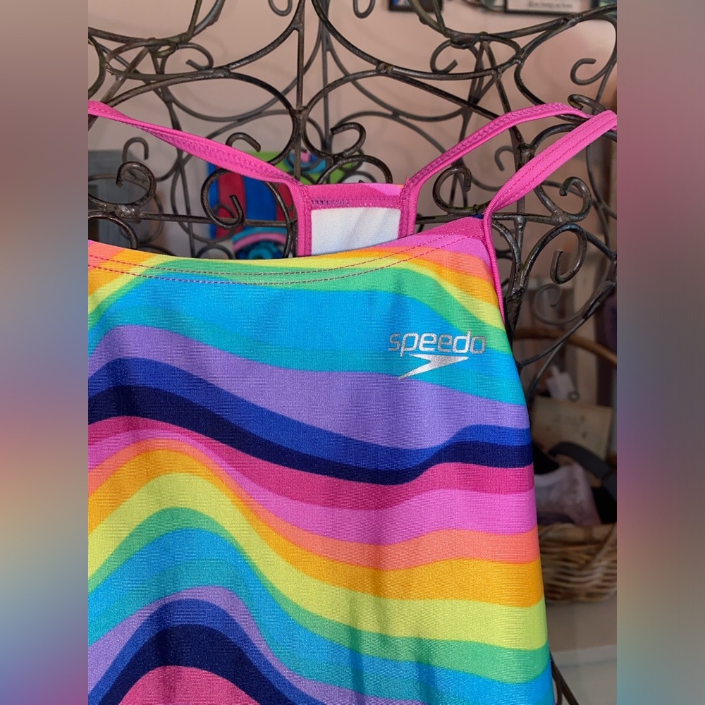Speedo Girls Rainbow Striped Multicolor One-Piece Swimsuit